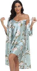 Women's Satin Robes Set with Nightgown Silk Kimono Pajamas 2 Piece Sleepwear Camisole Wedding Bride Gown Set