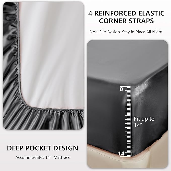 CozyLux Satin Sheets Full Size Sheets - 6 Piece Silky Full Size Bed Sheets, Luxury Dark Grey Full Bed Set with Smooth and Soft Microfiber, Includes 1 Fitted Sheet, 1 Flat Sheet and 4 Pillowcases
