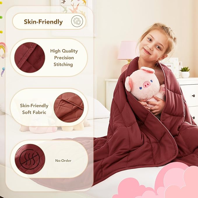 CuteKing Weighted Blanket - Weighted Blanket with Premium Glass Beads - Breathable Heavy Blanket for Comfortable Rest - Thick Blanket All Season (10lbs, 40"x60", Claret Red)