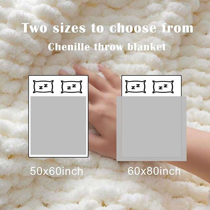 YJLMLY Chunky Knit Throw Blanket,60x80 Inch Heavy 6.8lbs, Hand Knit Chenille Couch Blanket, Soft Cable Knit Gift for Women Mom Wife, Modern Home Decor