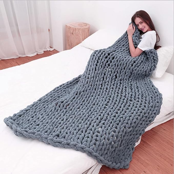 Hand Knit Throw Blanket 39x47 Warm Chunky Knit Bed Throw Soft Chenille Blanket for Sofa Couch Cozy Room Decor Fuchsia
