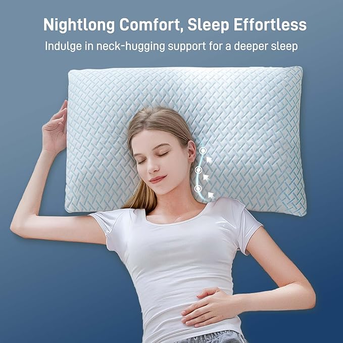 Alkyonos Shredded Memory Foam Cooling Medium Soft Bamboo Viscose Pillows King Set of 2, Adjustable Hypoallergenic Hotel Quality Pillows for Back, Stomach and Side Sleeper, Oeko-TEX Certified