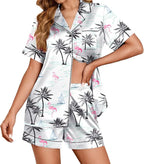 Ekouaer Womens Satin Silk Pajamas Set Short Sleeve Sleepwear Button Down Top and Shorts Loungewear 2 Piece Pjs Set S-XXL