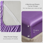 MR&HM Satin Bed Sheets, Full Size Sheets Set, 4 Pcs Silky Bedding Set with 15 Inches Deep Pocket for Mattress (Full, Lavender)