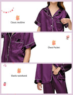 EPLAZA Kids Satin Pajamas Sets Girls Boys Button-Down Silky Pajamas Sleepwear with Hairband Eye Mask Hair Tie