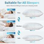 Cooling Shredded Memory Foam Pillow Queen Size - Adjustable Loft for Back & Side Sleepers, Breathable & Supportive Bed Pillow with Removable Washable Cover Queen(Pack of 2)