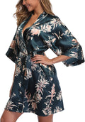 Women's Floral Satin Robes Bride Bridesmaid Getting Ready Robe Short Silky Kimono Sleepwear for Wedding Party