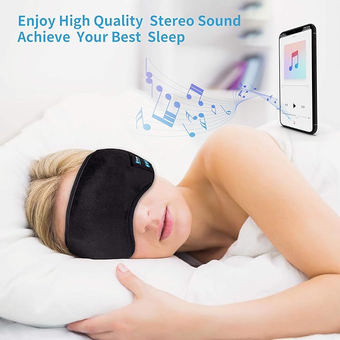 Sleep Headphones Bluetooth Eye Mask, Joseche Wireless Bluetooth 5.2 Headphones Music Travel Sleeping Headphones Handsfree Sleeping Mask with Built-in Speakers Microphone Washable