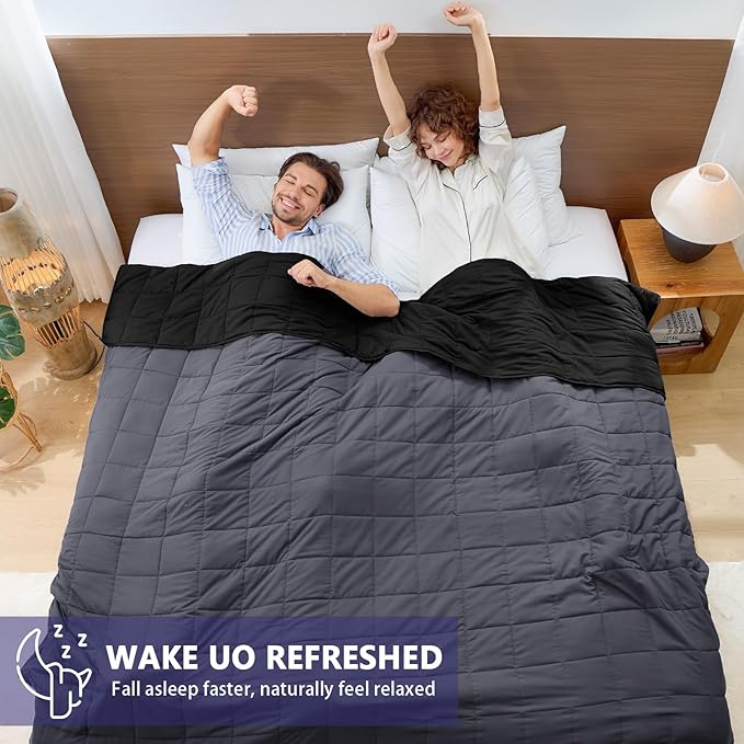 yescool Weighted Blanket for Adults (20 lbs, 88x 104”, Grey& Black) Cooling Heavy Blanket for Sleeping Perfect for 190-210 lbs, Queen Size Breathable Blanket with Premium Glass Bead, Machine Washable