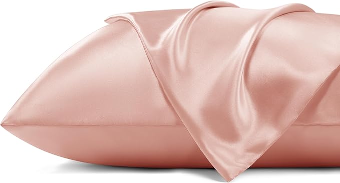 Bedsure Satin Pillowcase with Zipper, Similar to Silk Pillow Cases 2 Pack, Satin King Size Pillow Cases, Silky & Soft Pillow Cover for Hair and Skin, Gifts for Women Men, Peach Pink, 20x36 Inches