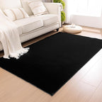 SHACOS Silky Soft Faux Rabbit Fur Area Rug 4'x6' Non Slip Washable Padded Medium Thick Rugs Fluffy Cozy Indoor Modern Carpet for Living Room Bedroom Dining Room Kids Room Dorm Home Decor, Black