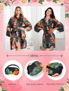 EPLAZA Silk Robes for Women Satin Robe Short Sexy Print Flower Kimono Loungewear Wedding Bridal Party
