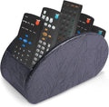 QIELIZI Remote Control Holder, PU Leather Remote Caddy Desktop Organizer with 5 Spacious Compartments for TV Remotes/Media Controllers/Office Supplies (1-Carved Black