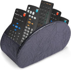 QIELIZI Remote Control Holder, PU Leather Remote Caddy Desktop Organizer with 5 Spacious Compartments for TV Remotes/Media Controllers/Office Supplies (1-Carved Black