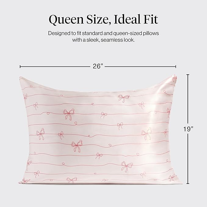 Kitsch Satin Pillowcase with Zipper for Hair & Skin - Softer Than Silk Pillow Cases, Smooth Cooling Satin Pillow Case, Wrinkle-Free Pillow Cases Standard Size (19x26) - Striped Bows