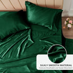 CozyLux Satin Sheets Queen Size Bed Set - 4 Piece Silky Queen Sheet Set, Luxury Dark Green Queen Sheets with Smooth and Soft Microfiber, Includes 1 Fitted Sheet, 1 Flat Sheet and 2 Pillowcases