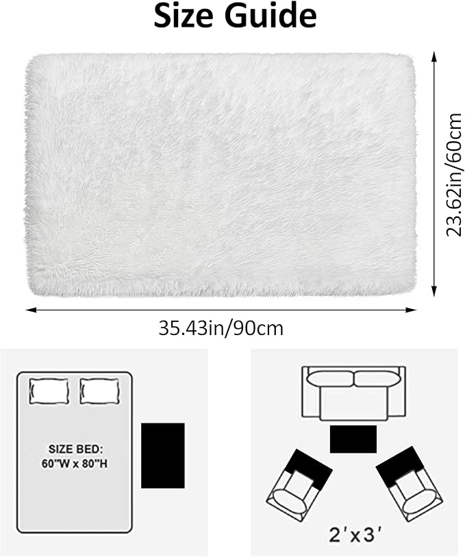 Small Fluffy Rugs for Bedroom 2x3 White Shaggy Area Rug Soft Plush Fuzzy Fur Throw Rug for Living Room Kids Nursery Baby Room Home Decor Aesthetic Carpets