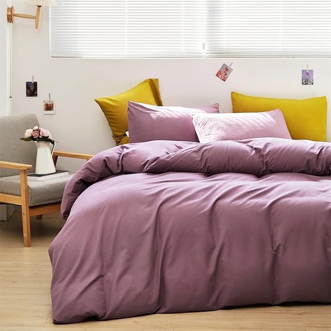 Luxlovery Purple Comforter Set Queen Pale Mauve Bedding Comforter Set Modern Solid Lilac Dusty Purple Blanket Soft Breathable Blanket Quilts 3 Piece Bedding Set for Women