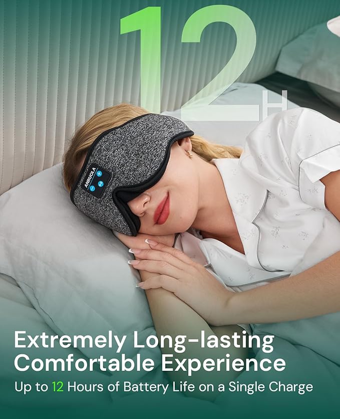 3D Contoured Sleep Mask with Bluetooth 5.4 Headphones, Wireless Music Sleep Headphones for Side Sleepers, Blackout & Noise Cancelling Eye Mask for Men Women, Fast Charging & Long Playtime Battery
