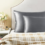 BEDELITE Satin Pillowcase with Zipper 4 Pack, Dark Grey Pillow Cases Queen Size, Super Soft and Cooling Similar to Silk Pillow Cases, Gift for Women Men(20x30 Inches)