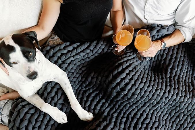 Nuzzie Original Knit Weighted Blanket - Breathable, Cooling, Hand Made Knit Throw Blanket for Sleep - Machine Washable, Stylish Design (Charcoal, Queen | 22lbs | 60"x80")