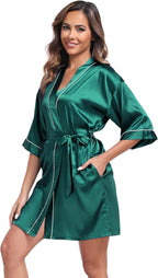 Women Satin Robes Short Silk Kimono Robe Lightweight Bridal Party Robes Bride Bridesmaids Ladies Loungewear Sleepwear