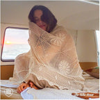 Zenviro Boho Throw Blanket, 50"x60", 100% Handmade Crochet Throw Blankets,100% Cotton Beige Throw, Decorative, Vintage Lace Blanket, Boho Decor, Photo Prop, Lightweight Knit