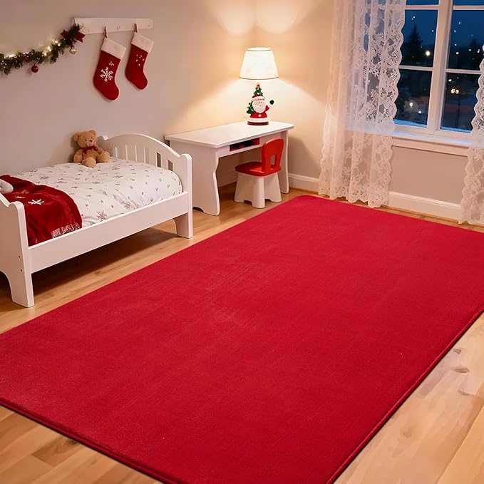 Przemy Washable Area Rug for Living Room Bedroom, 6x9 Feet Red Memory Foam Rug, Super Soft Modern Indoor Carpet for Kids Room Girls Boys Dorm Nursery Decor