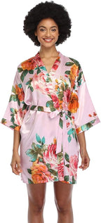 MissNina Women's Floral Satin Kimono Robes Short Silky Bridesmaid Robes Sleepwear
