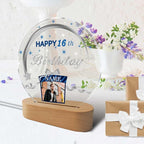 Customized Birthday Gifts Personalized Acrylic LED Night Light Lamp Crystal Ball Plaque Custom Photo Name Birthday Gifts for Mom Kids (Navy Blue and Silver)