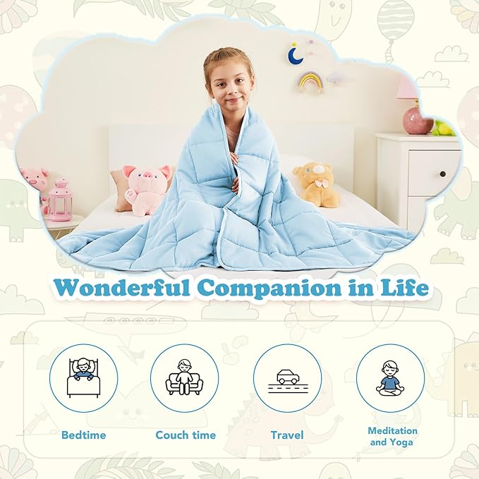 CuteKing Weighted Blanket - Weighted Blanket with Premium Glass Beads - Breathable Heavy Blanket for Comfortable Rest - Thick Blanket All Season (5lbs, 36"x48", Light Blue)