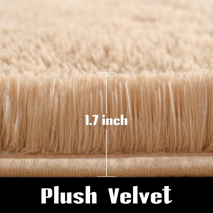 Jelymark Super Soft Shaggy Rug for Bedroom, 4x5.9 Fluffy Carpet for Living Room, Fuzzy Indoor Plush Area Rug for Home Decor, Furry Floor Rugs for Dorm, Cute Kids Nursery Rug for Girls, Beige