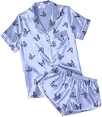 Ekouaer Womens Silk Satin Pajamas Short Sleeve PJS Shorts Set Soft Button Down Sleepwear 2 Piece Loungewear S-5XL