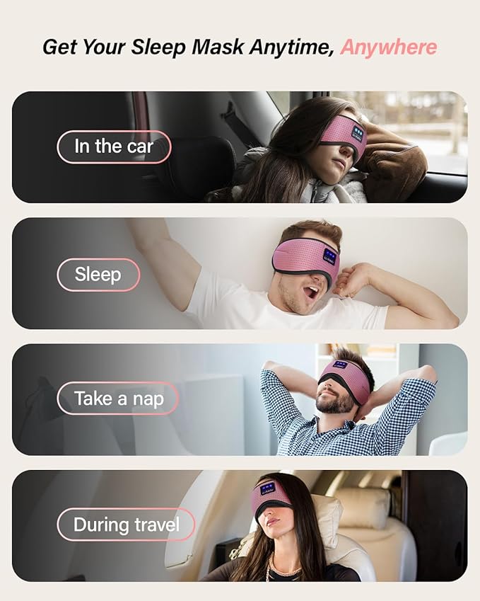 LC-dolida Sleep Headphones, White Noise Bluetooth Sleep Mask 3D Wireless Eye Mask Sleeping with Timing, Sleep Mask with Bluetooth Headphones for Side Sleepers Travel Yoga