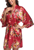 Women's Floral Satin Robes Bride Bridesmaid Getting Ready Robe Short Silky Kimono Sleepwear for Wedding Party