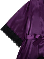 WDIRARA Women' Silk Satin Pajamas Set 4pcs Lingerie Floral Lace Cami Sleepwear with Robe