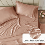 CozyLux Satin Sheets King Size Sheet Set - 4 Piece Silky King Sheets, Luxury Salmon Pink King Bed Set with Smooth and Soft Microfiber, Includes 1 Fitted Sheet, 1 Flat Sheet and 2 Pillowcases