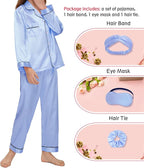 EPLAZA Kids Satin Pajamas Sets Girls Boys Button-Down Silky Pajamas Sleepwear with Hairband Eye Mask Hair Tie