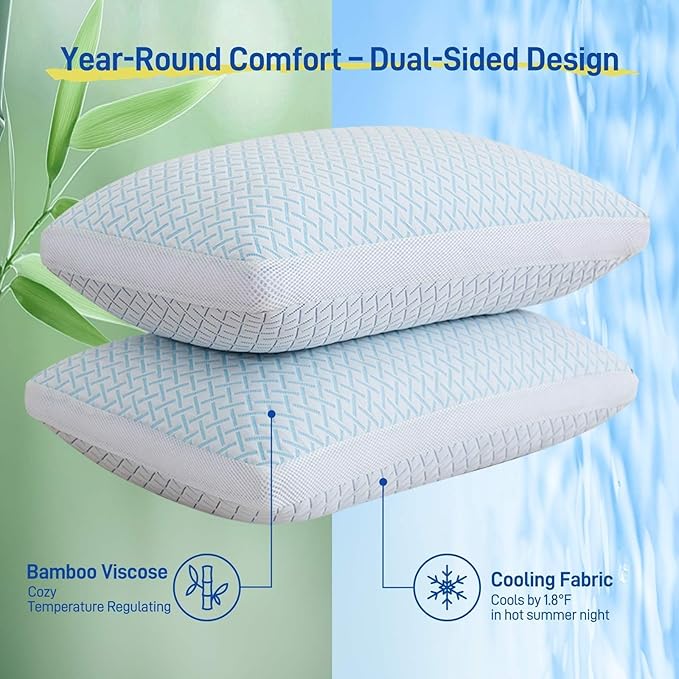 Alkyonos Shredded Memory Foam Cooling Soft Pillow King Size, Adjustable Hypoallergenic Hotel Quality Pillow for Back, Side and Stomach Sleeper, Bamboo Viscose Cover, Oeko-TEX Certified