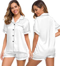 SWOMOG Womens Silk Satin Pajamas Set Short Sleeve Sleepwear Button Down Top and Shorts Loungewear 2 Piece Pjs Set XS-3XL