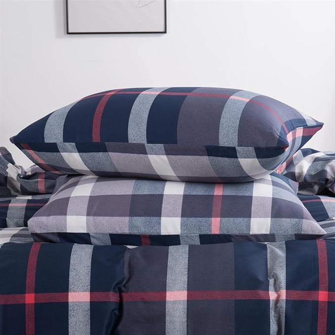 CLOTHKNOW Blue Plaid California King Comforter Set Buffalo Tartan Bedding Comforter Sets Soft Blue White Grey Grid Comforter with 2 x Pillow Cases