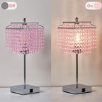 Luvkczc Crystal Touch Table Lamp, Bedside Lamp with USB C+A Ports, Pink Lamp, Dimmable Lamp with Crystal Shade, Nightstand Lamp for Girl Bedroom, Living Room, Bulb Included