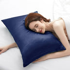 Navy Blue Satin Pillowcases with Zipper （20x36）,King Size Pillowcases Set of 2,Navy Blue Silk Pillowcase for Hair and Skin