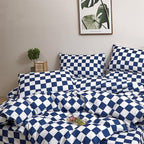 CLOTHKNOW Blue White Plaid Queen Comforter Set 3Pcs Grid Bedding Comforter Sets Checkerboard Comforter Royal Blue White Comforter with 2 x Pillow Cases