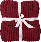 Bigacogo Chunky Knit Throw Blanket for Couch, 51x63 inches, 100% Hand Knitted with Thick Jumbo Chenille Yarn, Cozy Soft Large Rope Knot Cable Crochet Blankets for Sofa Bed Living Room, Red