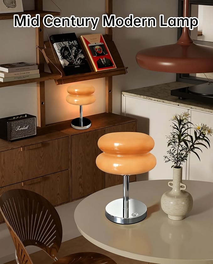 Mushroom Table Lamp for Bedroom, Cordless Mid Century Modern Lamp, Cute Egg Tart Small Night Light, 5000mAh Rechargeable Table Light for Living Room Nightstand Home Mushroom Decor Aesthetic (Copper)