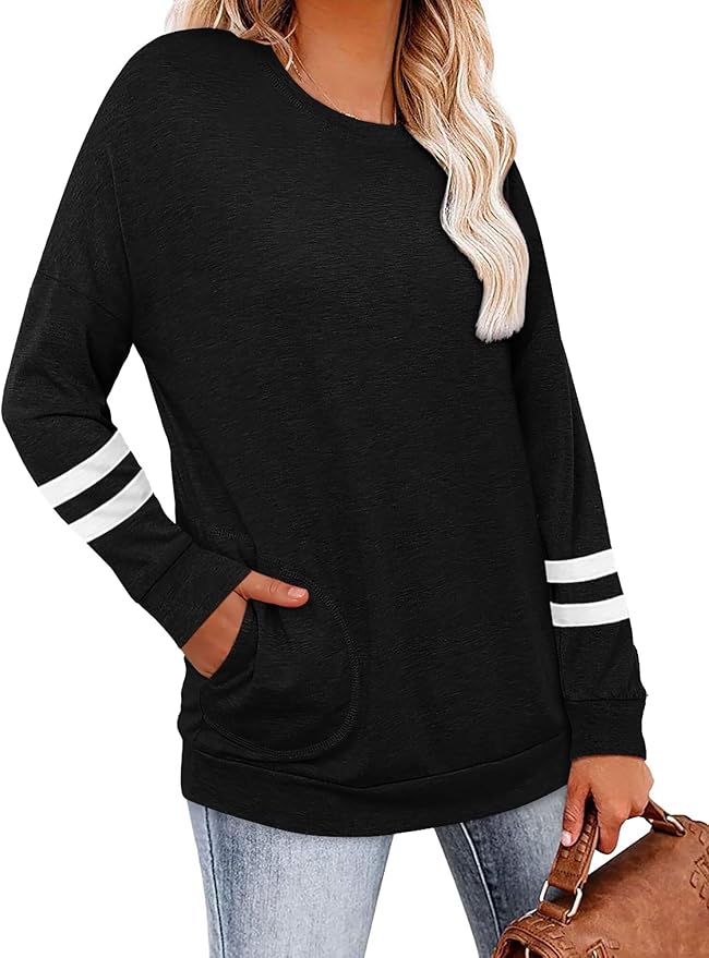 Magritta Women's Long Sleeve Leopard Color Block Tunic Comfy Crewneck T Shirt Tops Black XL