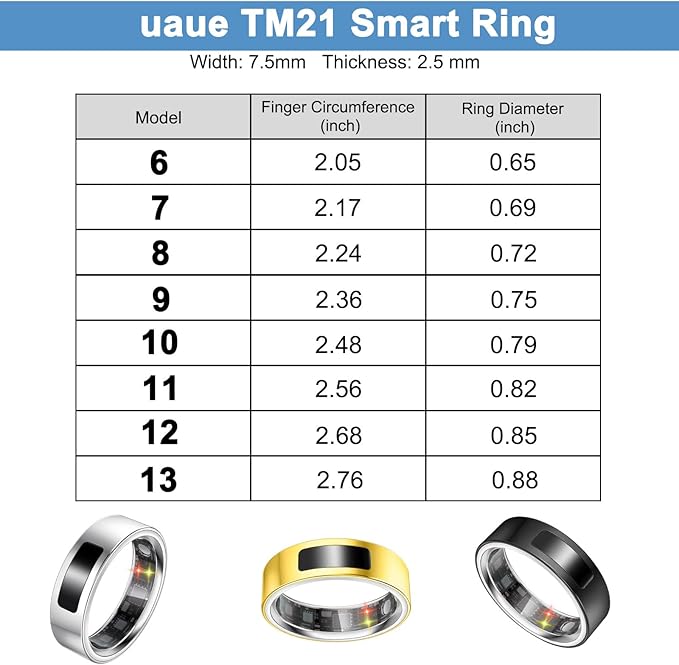 uaue Smart Health Ring for Women Men, Vibration Alert, Touch Control, Fitness Tracker Ring with Sleep/Women's Health/Heart Rate/Steps, IP68 Waterproof for iPhone and Android, Silver 9, No Subscription
