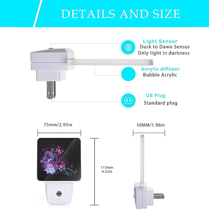 Butterfly Night Light,Fantasy Butterflies Fairy Plug in Night Lights 0.5W Sleep Friendly for Boys Girls Led Night Light Dusk to Dawn Sensor Nightlight for Stairway/Hallway/Bedroom