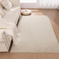 SHACOS Silky Soft Faux Rabbit Fur Area Rug 3'x5' Non Slip Washable Padded Medium Thick Rugs Fluffy Cozy Indoor Modern Carpet for Living Room Bedroom Dining Room Kids Room Dorm Home Decor, Beige